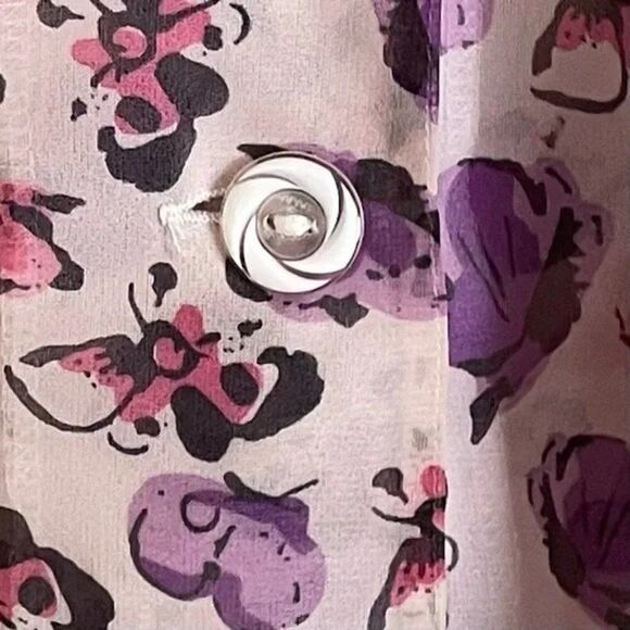 Bettie Page Tatyana Butterfly Print Bow Tie Blouse XXL - Picture 3 of 8